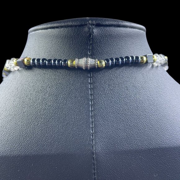 Vintage Style Multi Strand Beaded Necklace Black Gold Clear Boho Layered 17.5" - Picture 6 of 6